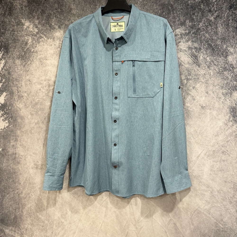 Lake & Trail Fishing Shirt Men's Blue L Stretch Fisherman UPF 30 Ripstop